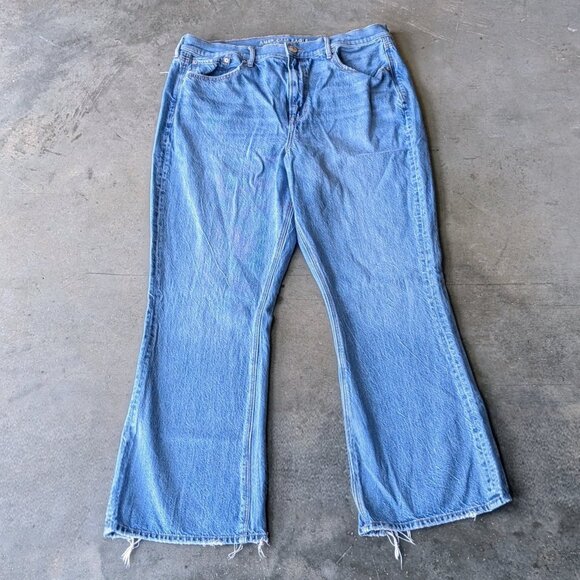 American Eagle High Waisted Distressed 90s Flare Jeans size 16 long - Picture 1 of 9